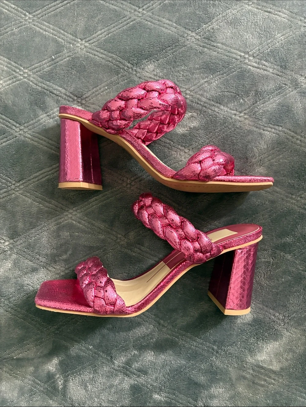 Dolce Vita Metallic Braided Slide Sandals in Fuchsia Pink